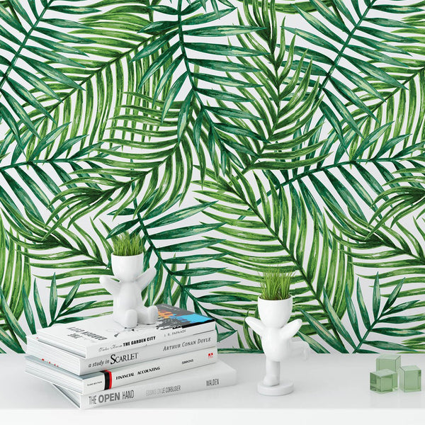 Tropical Green Palm Leaves Wallpaper CC162 - CostaCover - Peel and stick Removable Wallpaper - adhesive wallpaper - Backsplash panels - bathroom wallpaper