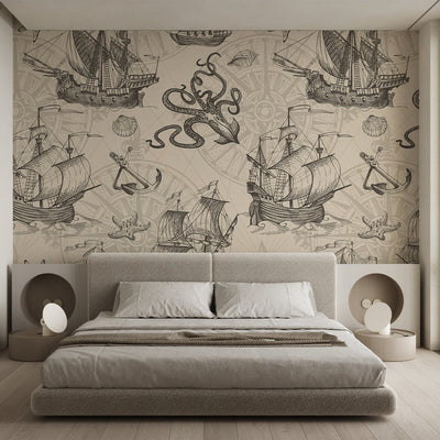 Vintage Nautical Sketch Wall Mural AM168