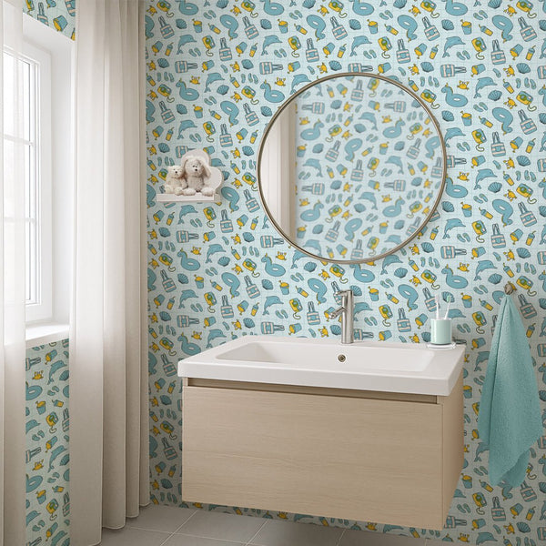 Turquoise Beach Pattern Wallpaper S104 - CostaCover - Peel and stick Removable Wallpaper - Abstract - abstract mural - abstract paint