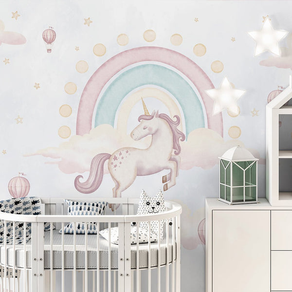 Unicorn & Rainbow Wall Mural AM136 - CostaCover-Peel and stick Removable Wallpaper-accent wallpaper-adhesive wallpaper-baby bedroom