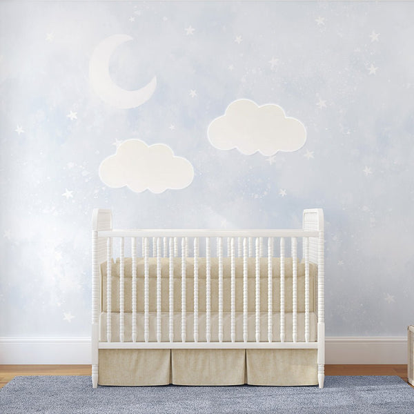 Pastel Blue Moon & Stars Wall Mural SM074 - CostaCover - Peel and stick Removable Wallpaper - Abstract - abstract wall art - abstract wallpaper