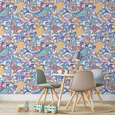 Colored Line Art Fish Wallpaper S100