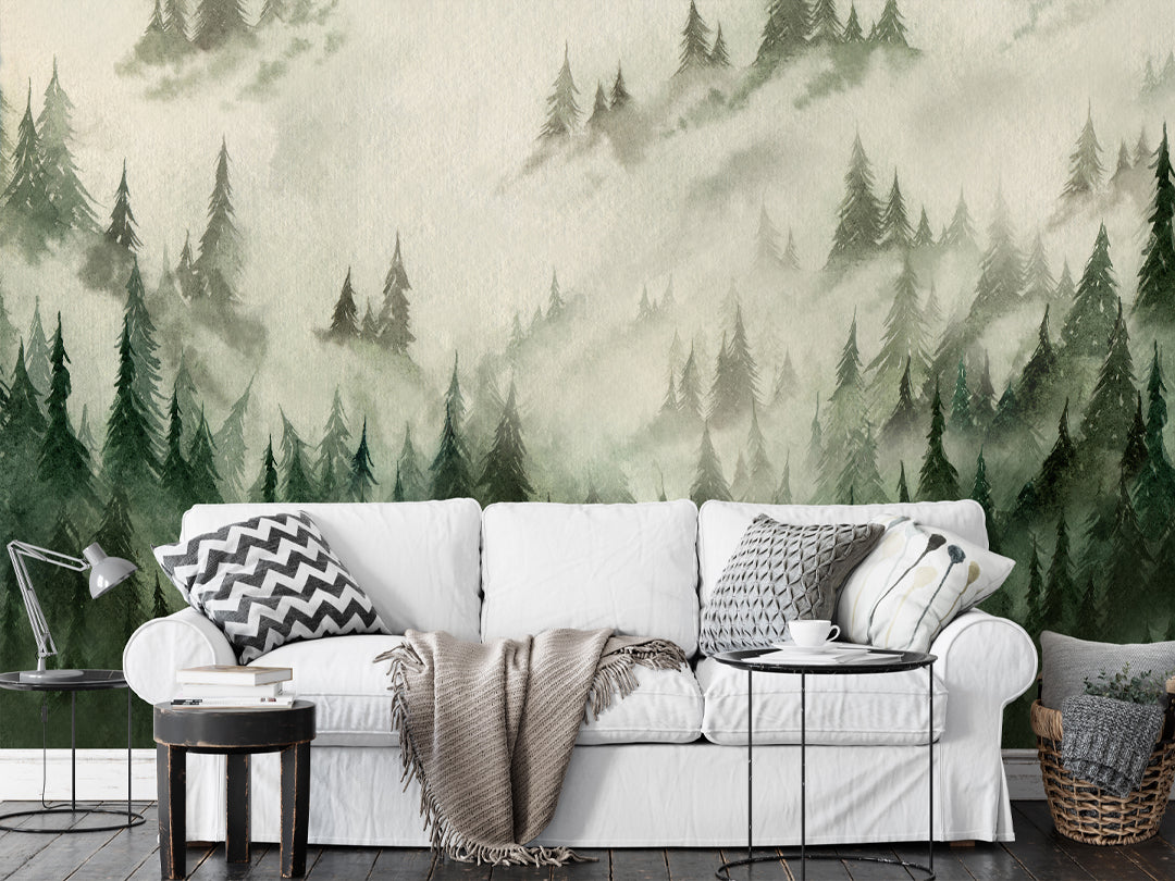 Watercolor Foggy Forest Wall Mural WM035