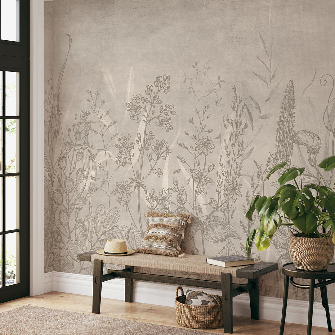 Beige Vintage Wildflowers Wall Mural CCM208