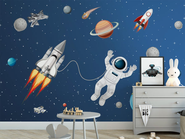 Blue Space & Astronaut Wall Mural WM073 - CostaCover - Peel and stick Removable Wallpaper - abstract wall art - abstract wallpaper - accent wallpaper