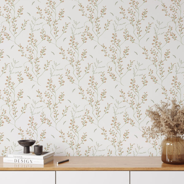 Beige Garden Flowers Wallpaper W032 - CostaCover - Peel and stick Removable Wallpaper - abstract wallpaper - accent wallpaper - adhesive wallpaper