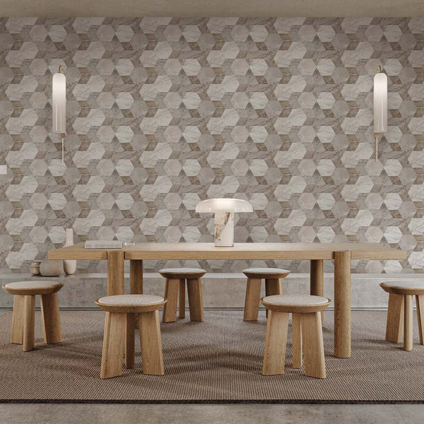 Marble Honeycomb Mosaic Wallpaper A021 - CostaCover - Peel and stick Removable Wallpaper - abstract marble - abstract wallpaper - accent wallpaper