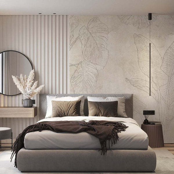 Neutral Beige Palm Leaves Wall Mural SM005 - CostaCover - Peel and stick Removable Wallpaper - abstract wall art - accent wallpaper - adhesive wallpaper