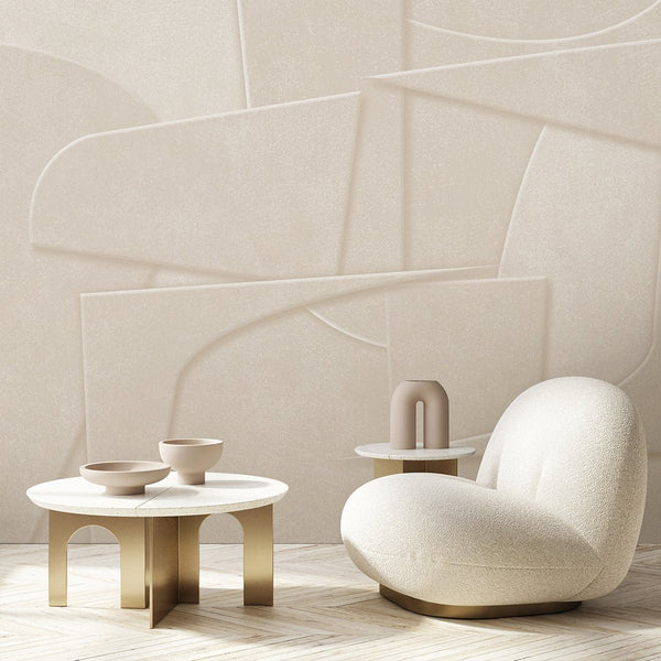 Japandi Beige Shapes Wall Mural AM091 - CostaCover - Peel and stick Removable Wallpaper - about walls - Abstract - abstract arches