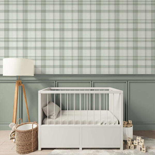 Green Plaid Farmhouse Wallpaper S010 - CostaCover-Peel and stick Removable Wallpaper-abstract wallpaper-accent wallpaper-adhesive wallpaper