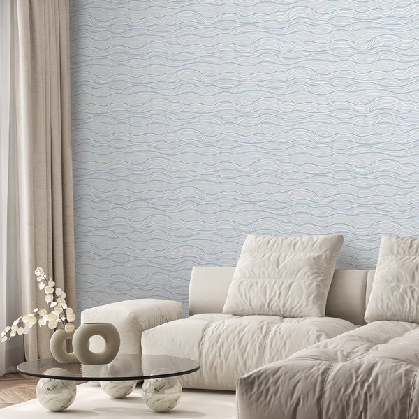 Light Blue Waves Wallpaper A098 - CostaCover - Peel and stick Removable Wallpaper - about walls - Abstract - abstract lines