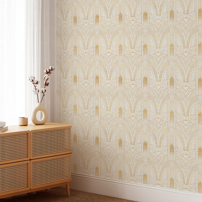 White Gold Effect Art Deco Wallpaper CC321