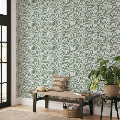 Abstract Green Zebra Grasscloth Wallpaper CG020