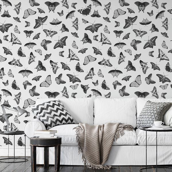 Black White Butterflies Wallpaper W158 - CostaCover - Peel and stick Removable Wallpaper - abstract wall art - abstract wallpaper - accent wallpaper