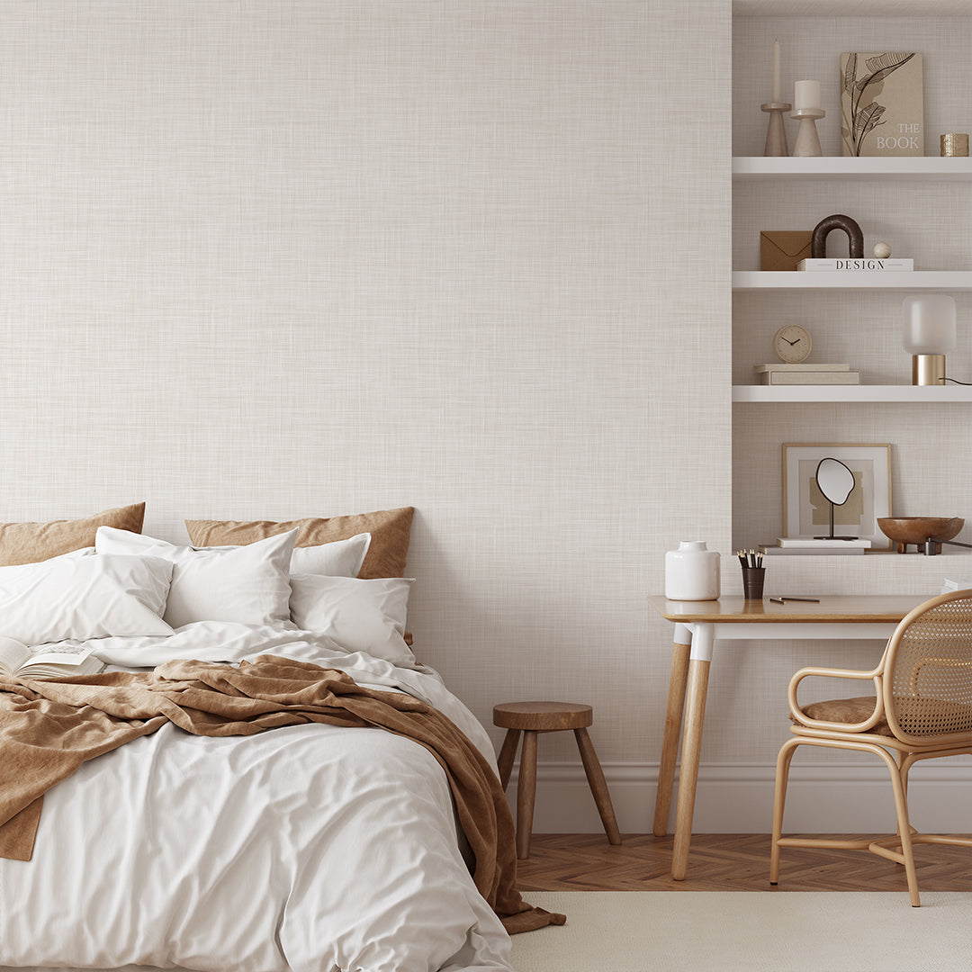 Neutral Beige Linen Wallpaper CC344