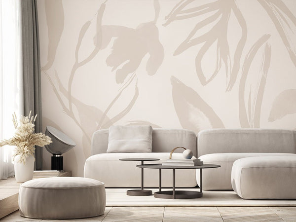 Neutral Beige Floral Wall Mural AM038 - CostaCover - Peel and stick Removable Wallpaper - about walls - Abstract - abstract floral