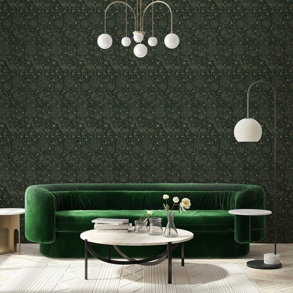 Dark Green Wild Tulip by Morris Wallpaper W113 - CostaCover - Peel and stick Removable Wallpaper - abstract floral - accent wallpaper - adhesive wallpaper