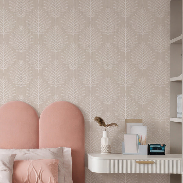 Neutral Beige Palm Leaves Wallpaper L054