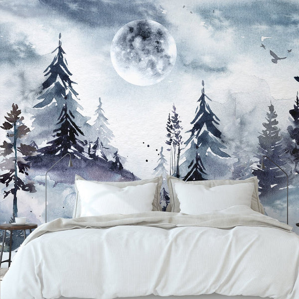 Forest & Sky Moon Wall Mural WM029 - CostaCover - Peel and stick Removable Wallpaper - Abstract - abstract wall art - abstract wallpaper