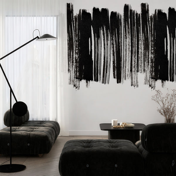 Black White Brushstroke Wall Mural AM189