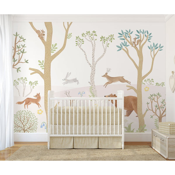 Pastel Forest Animals Wall Mural SM016 - CostaCover - Peel and stick Removable Wallpaper - Abstract - abstract wall art - abstract wallpaper