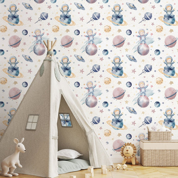 Astronauts & Planets Wallpaper S116 - CostaCover-Peel and stick Removable Wallpaper-abstract wall art-accent wallpaper-adhesive wallpaper