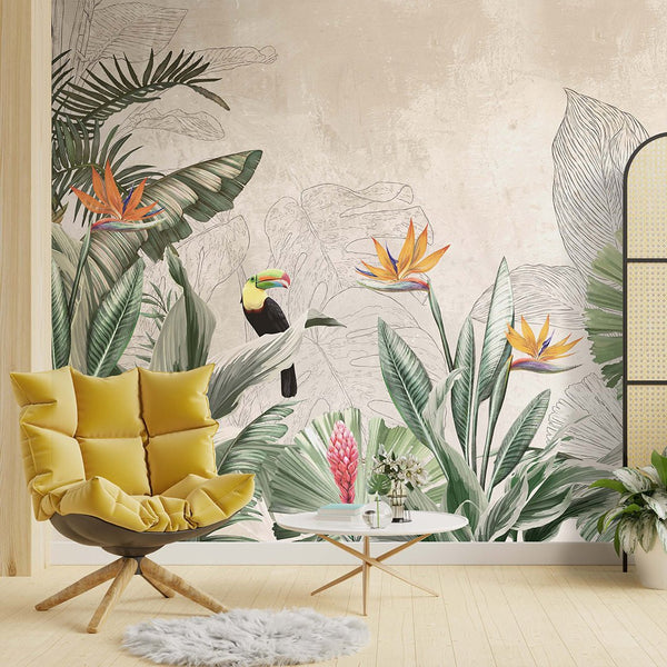 Light Green Palm Leaves Wall Mural CCM197 - CostaCover - Peel and stick Removable Wallpaper - abstract wallpaper - accent wallpaper - adhesive wallpaper