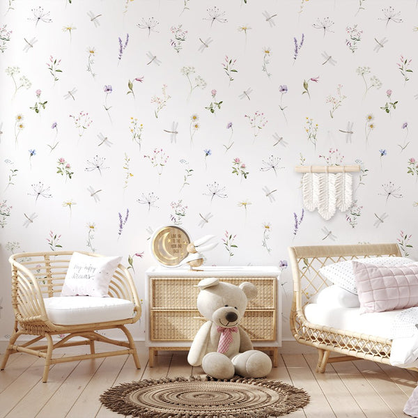 Floral Garden Wildflowers Wallpaper S069 - CostaCover-Peel and stick Removable Wallpaper-accent wallpaper-adhesive wallpaper-baby bedroom