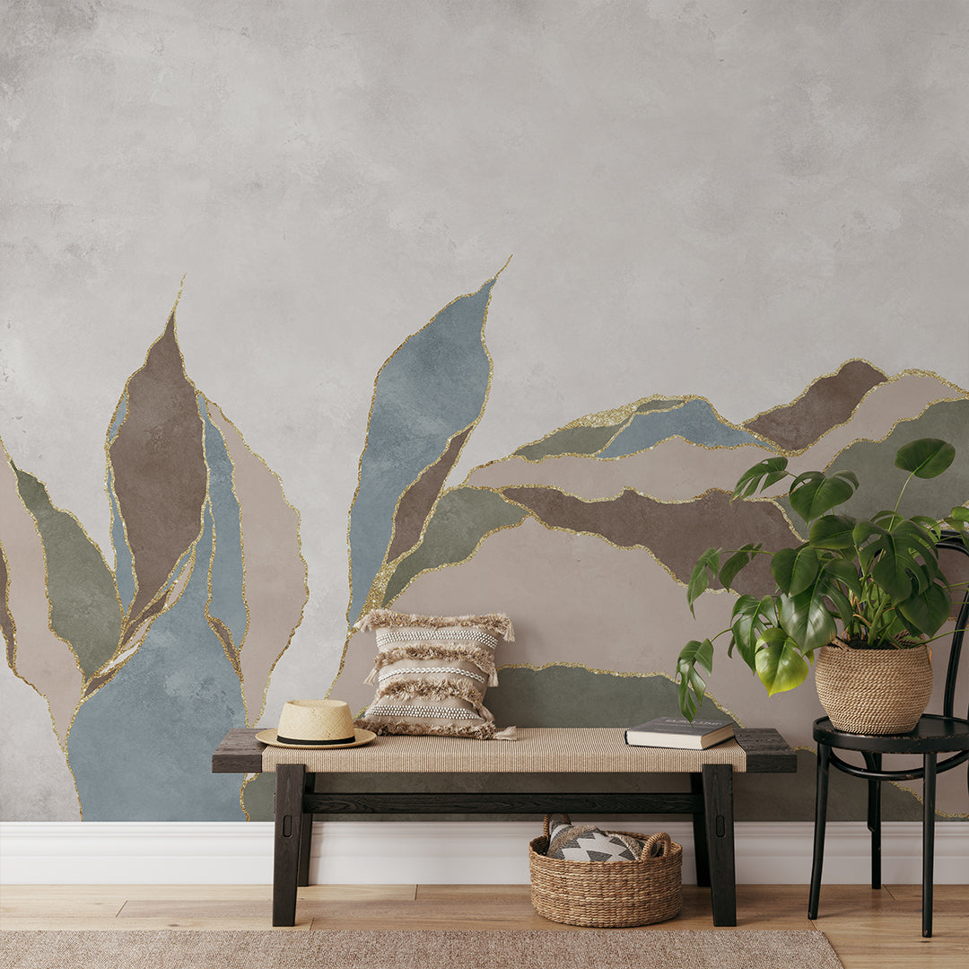 Green Brown Blue Abstract Leaf Wall Mural CCM212