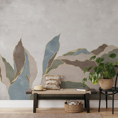 Green Brown Blue Abstract Leaf Wall Mural CCM212