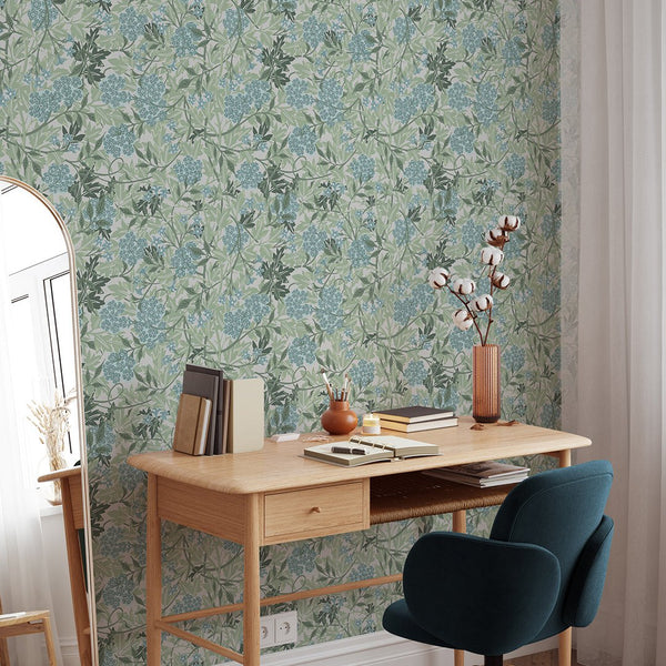 Green & Blue Jasmine by Morris Wallpaper W107 - CostaCover - Peel and stick Removable Wallpaper - abstract floral - abstract wall art - abstract wallpaper