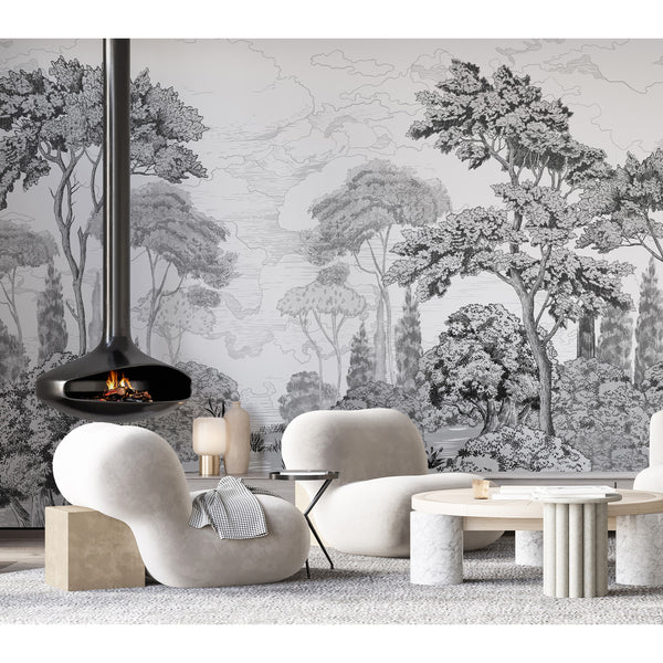 Gray Forest Toile Wall Mural AM205