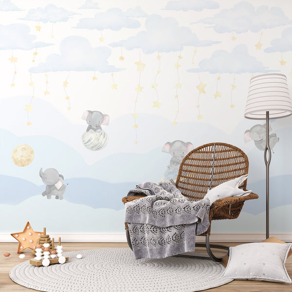 Blue Elephant Nursery Wall Mural LM009
