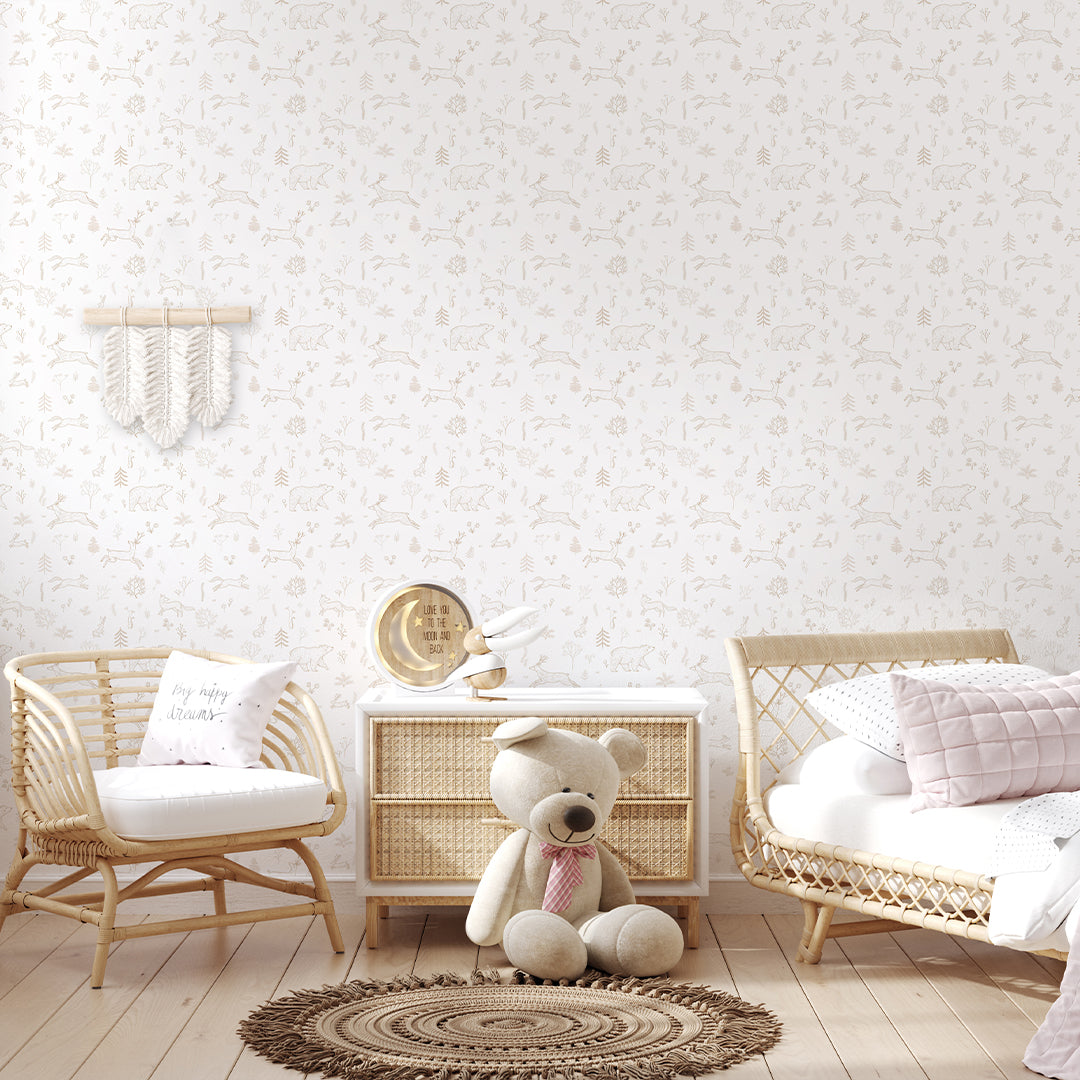 Beige Forest Animals Wallpaper S035