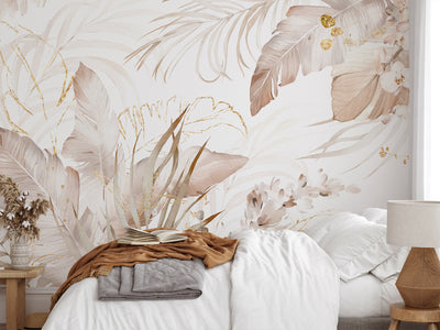 Pastel Tropical Banana Leaves Self Adhesive Wall Mural WM025
