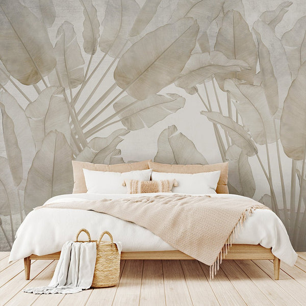 Beige Palm Leaves Wall Mural WM085 - CostaCover - Peel and stick Removable Wallpaper - accent wallpaper - adhesive wallpaper - banana leaves