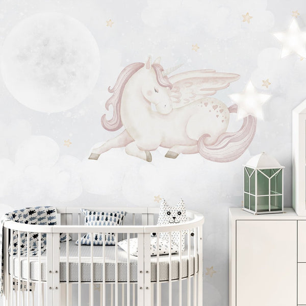 Dreaming Unicorn & Moon Wall Mural AM145 - CostaCover-Peel and stick Removable Wallpaper-accent wallpaper-adhesive wallpaper-baby bedroom