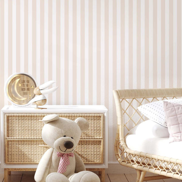 Beige Vertical Stripes Wallpaper S015 - CostaCover-Peel and stick Removable Wallpaper-accent wallpaper-adhesive wallpaper-baby bedroom