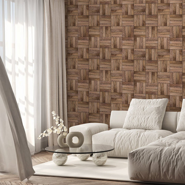 Geometric Wooden Board Wallpaper A006 - CostaCover - Peel and stick Removable Wallpaper - 