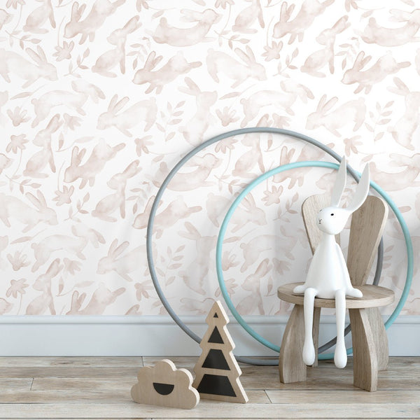 Beige Bunnies Nursery Wallpaper W167 - CostaCover-Peel and stick Removable Wallpaper-abstract wallpaper-accent wallpaper-adhesive wallpaper