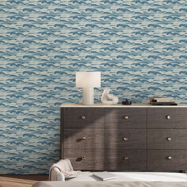 Japanese Blue Waves Wallpaper A099 - CostaCover - Peel and stick Removable Wallpaper - about walls - Abstract - abstract lines