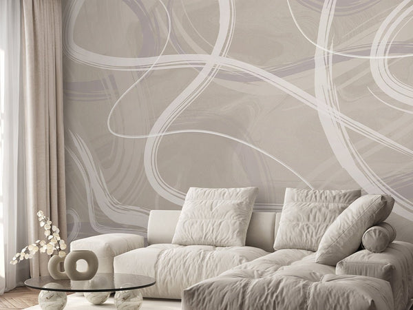 Gray & Beige Smooth Lines Wall Mural AM006 - CostaCover - Peel and stick Removable Wallpaper - about walls - Abstract - Abstract Beige Gold Stripes Waves Removable Wallpaper near me