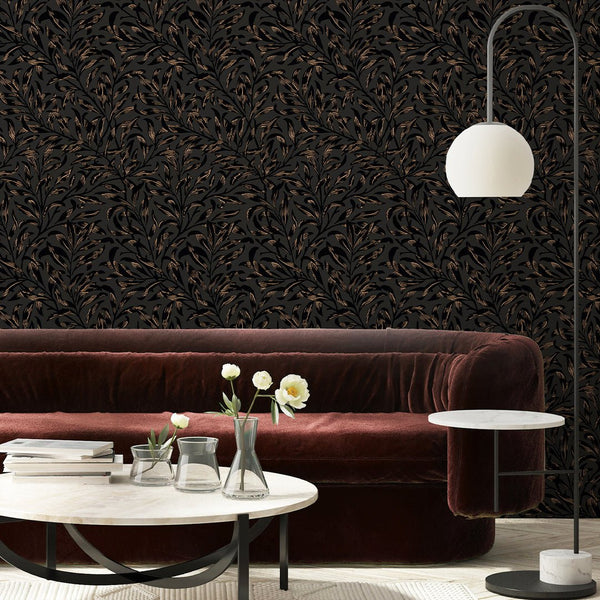 Black & Bronze Willow Bough by Morris Wallpaper W093 - CostaCover - Peel and stick Removable Wallpaper - abstract wall art - abstract wallpaper - accent wallpaper