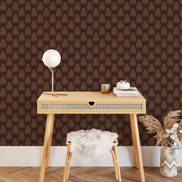 Burgundy Gold Effect Art Deco Wallpaper CC322 - CostaCover - Peel and stick Removable Wallpaper - abstract wall art - abstract wallpaper - accent wallpaper