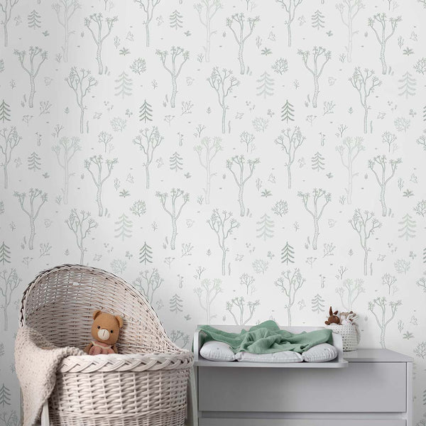 Green Tree Forest Wallpaper S045 - CostaCover - Peel and stick Removable Wallpaper - abstract forest - abstract wall art - abstract wallpaper