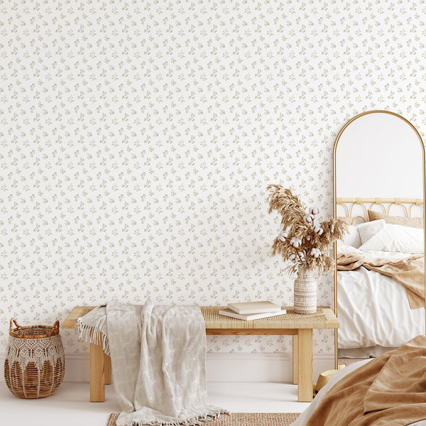 Green Farmhouse Floral Wallpaper CC368