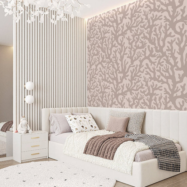 Beige Sea Corals Wallpaper S103 - CostaCover - Peel and stick Removable Wallpaper - Abstract - abstract floral - abstract lines