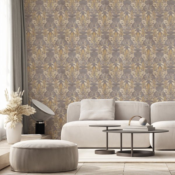 Gray Taupe Damask Wallpaper A154