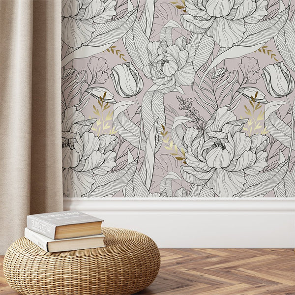 Peony Tulip Flowers Wallpaper CC297 - CostaCover - Peel and stick Removable Wallpaper - Abstract - abstract floral - accent wallpaper