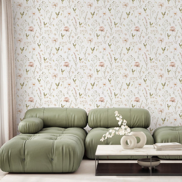 Elegant Wildflowers Wallpaper S070 - CostaCover - Peel and stick Removable Wallpaper - accent wallpaper - adhesive wallpaper - baby bedroom
